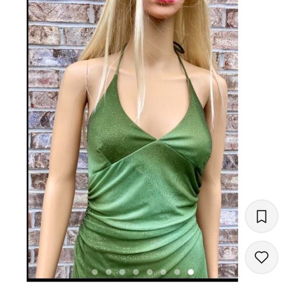 Green Vintage 90s Ombré Sparkly High Low Halter Prom Dress - Picture 8 of 8